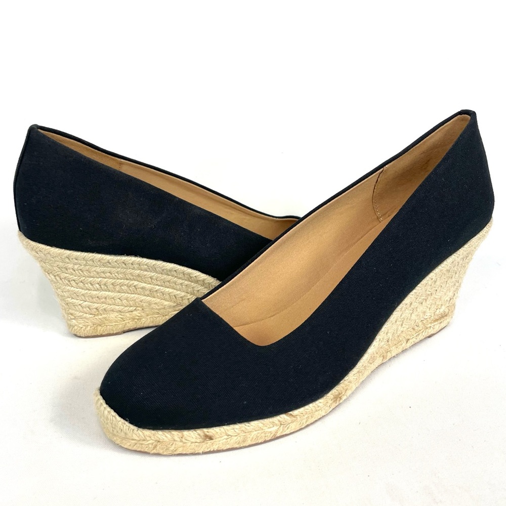 J Crew AL003 Canvas Espadrille Wedge Heels Black Womens 11 NWT